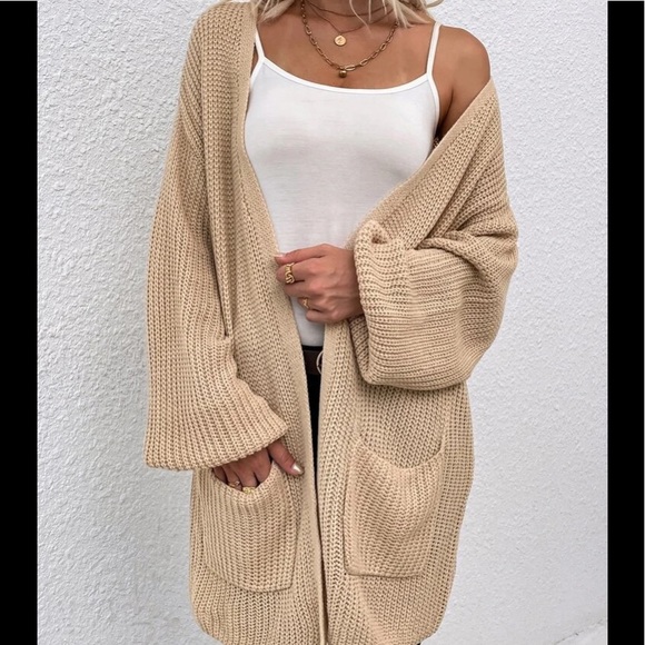 Sweaters - Khaki/Beige Knit Cardigan with Pockets in S and L